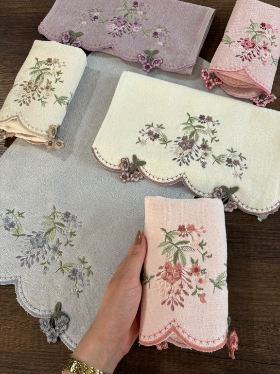 30X50 MYSOFT 6'LI NAKIŞLI KÜPELİ HAVLU - LEYLAK