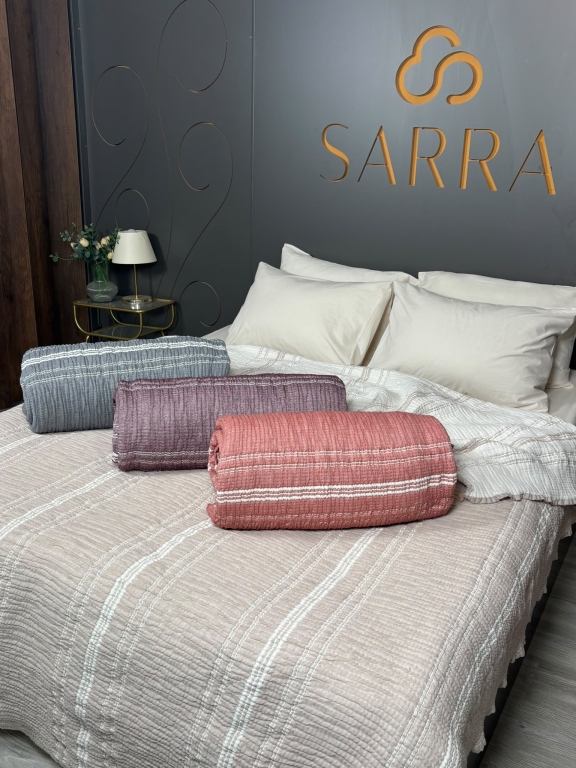 SARRA HOME ÇİFT KİŞİLİK MÜSLİN YATAK ÖRTÜSÜ - ÇİZGİLİ