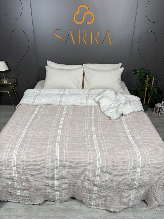 SARRA HOME ÇİFT KİŞİLİK MÜSLİN YATAK ÖRTÜSÜ - ÇİZGİLİ