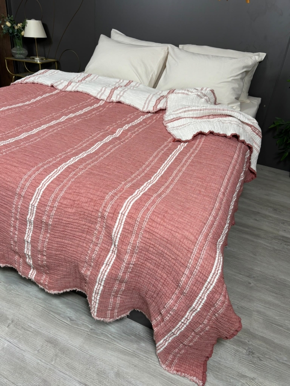 SARRA HOME ÇİFT KİŞİLİK MÜSLİN YATAK ÖRTÜSÜ - ÇİZGİLİ