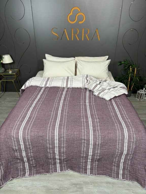 SARRA HOME ÇİFT KİŞİLİK MÜSLİN YATAK ÖRTÜSÜ - ÇİZGİLİ