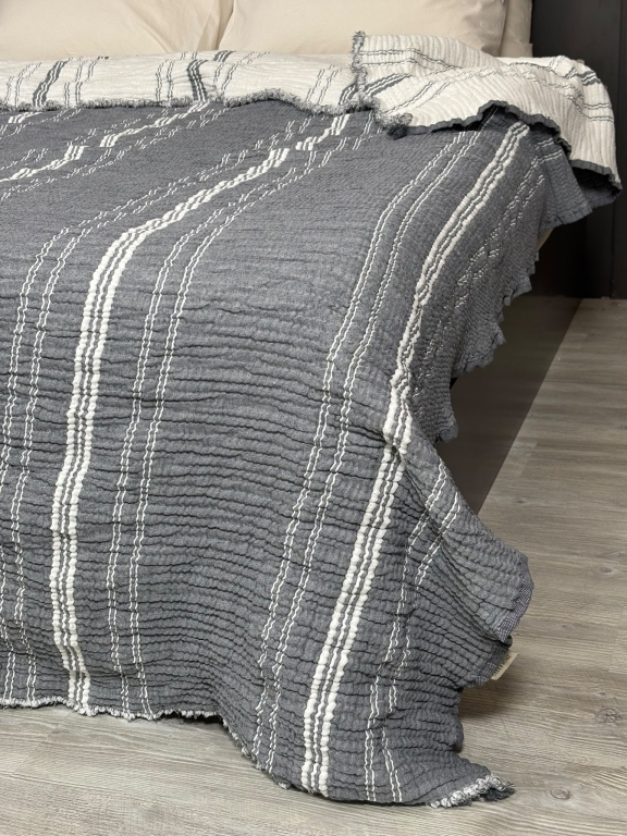 SARRA HOME ÇİFT KİŞİLİK MÜSLİN YATAK ÖRTÜSÜ - ÇİZGİLİ