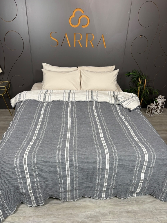 SARRA HOME ÇİFT KİŞİLİK MÜSLİN YATAK ÖRTÜSÜ - ÇİZGİLİ