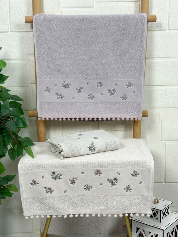 SARRA 50x90 3'LÜ PONPONLU HAVLU - GÜL